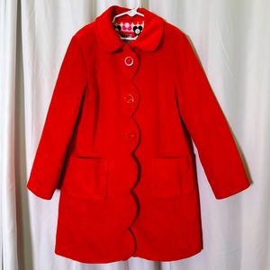 Mini Boden Scalloped Velvet Mod Sixties Coat Red Orange Girls 9/10